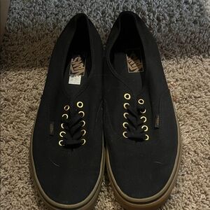 Vans Black Canvas Shoes with Gold Accents